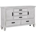 The appearance of Franco 5-drawer Dresser Antique White designed by Coaster in the country / farmhouse interior design. This distressed white piece of furniture was selected by 1StopBedrooms from Franco Collection to add a touch of cosiness and style into your home. Sku: 205333. Material: Wood.