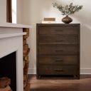 The appearance of Lodge and Loft 5 Drawer Chest In Dark Oak designed by Vaughan Bassett in the modern / contemporary interior design. This dark oak piece of furniture was selected by 1StopBedrooms from Lodge and Loft Collection to add a touch of cosiness and style into your home. Sku: 840-115. Material: Wood.