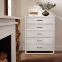 The appearance of Lodge and Loft 5 Drawer Chest In Soft White designed by Vaughan Bassett in the modern / contemporary interior design. This soft white piece of furniture was selected by 1StopBedrooms from Lodge and Loft Collection to add a touch of cosiness and style into your home. Sku: 844-115. Material: Wood.