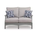 The appearance of Lone View Bay Outdoor Loveseat with Cushion In Gray designed by Signature Design by Ashley in the transitional interior design. This gray piece of furniture was selected by 1StopBedrooms from Lone View Bay Collection to add a touch of cosiness and style into your home. Sku: P803-835. Material: Fabric.