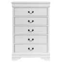 The appearance of Louis Philippe 5-Drawer Bedroom Chest In White designed by Coaster in the traditional interior design. This white piece of furniture  was selected by 1StopBedrooms from Louis Philippe Collection to add a touch of cosiness and style into your home. Sku: 202445. Material: Wood.