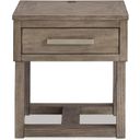 The appearance of Loyaska End Table In White and Brown designed by Signature Design by Ashley in the transitional interior design. This grayish brown piece of furniture was selected by 1StopBedrooms from Loyaska Collection to add a touch of cosiness and style into your home. Sku: T854-3. Material: Wood.
