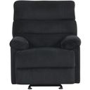 The appearance of Lucie Velvet Corded Fabric Glider Recliner in Black designed by Glory in the transitional interior design. This black piece of furniture was selected by 1StopBedrooms from Lucie Collection to add a touch of cosiness and style into your home. Sku: G00250A-RC. Material: Fabric.