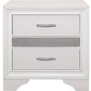 The appearance of Luster White And Silver Glitter Nightstand designed by Homelegance in the transitional interior design. This white piece of furniture was selected by 1StopBedrooms from Luster Collection to add a touch of cosiness and style into your home. Sku: 1505W-4. Material: Wood.