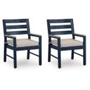 The appearance of Mabry Shores Outdoor Arm Chair with Cushion Set of 2 In Blue designed by Signature Design by Ashley in the modern / contemporary interior design. This blue piece of furniture was selected by 1StopBedrooms from Mabry Shores Collection to add a touch of cosiness and style into your home. Sku: P587-601A.