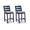 The appearance of Mabry Shores Outdoor Counter Height Bar Stool Set of 2 In Blue designed by Signature Design by Ashley in the modern / contemporary interior design. This blue piece of furniture was selected by 1StopBedrooms from Mabry Shores Collection to add a touch of cosiness and style into your home. Sku: P587-124. Material: Aluminium.