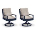 The appearance of Mabry Shores Outdoor Swivel Chair with Cushion Set of 2 In Blue designed by Signature Design by Ashley in the modern / contemporary interior design. This blue piece of furniture was selected by 1StopBedrooms from Mabry Shores Collection to add a touch of cosiness and style into your home. Sku: P587-602A. Material: Aluminium.