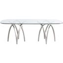 The appearance of Madelyn Dining Table In Silver designed by Meridian in the modern / contemporary interior design. This silver piece of furniture  was selected by 1StopBedrooms from Madelyn Collection to add a touch of cosiness and style into your home. Sku: 554-T Box 1/2 (Glass Top);554-T Box 2/2 (Base). Table Top Shape: Rectangular. Material: Iron. Size: 42" x 91".