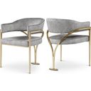 The appearance of Madelyn Velvet Dining Chair Set of 2 In Grey/Gold designed by Meridian in the modern / contemporary interior design. This grey piece of furniture  was selected by 1StopBedrooms from Madelyn Collection to add a touch of cosiness and style into your home. Sku: 553Grey-C. Material: Velvet.