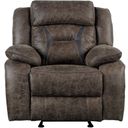 The appearance of Madrona Glider Reclining Chair designed by Homelegance in the modern / contemporary interior design. This brown piece of furniture  was selected by 1StopBedrooms from Madrona Collection to add a touch of cosiness and style into your home. Sku: 9989DB-1. Material: Microfiber.