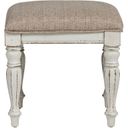 The appearance of Magnolia Manor Antique Vanity Stool designed by Liberty in the transitional interior design. This antique white piece of furniture was selected by 1StopBedrooms from Magnolia Manor Collection to add a touch of cosiness and style into your home. Sku: 244-BR99. Material: Upholstered.