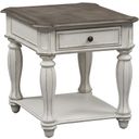 The appearance of Magnolia Manor Antique White End Table designed by Liberty in the transitional interior design. This antique white piece of furniture  was selected by 1StopBedrooms from Magnolia Manor Collection to add a touch of cosiness and style into your home. Sku: 244-OT1020. Material: Wood.