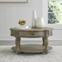 The appearance of Magnolia Manor Round Cocktail Table In Weathered Bisque designed by Liberty in the traditional interior design. This bisque piece of furniture  was selected by 1StopBedrooms from Magnolia Manor Collection to add a touch of cosiness and style into your home. Sku: 244N-OT1011. Material: Poplar.