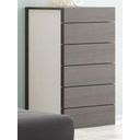 The appearance of Maia Light Grey Lacquer 6 Drawer Chest designed by J&M in the modern / contemporary interior design. This brown piece of furniture  was selected by 1StopBedrooms from Maia Collection to add a touch of cosiness and style into your home. Sku: 17867221-C. Material: Wood.