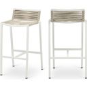 The appearance of Maldives Cream Rope Fabric Outdoor Patio Barstool Set of 2 In Beige designed by Meridian in the modern / contemporary interior design. This beige piece of furniture  was selected by 1StopBedrooms from Maldives Collection to add a touch of cosiness and style into your home. Sku: 344Beige-C. Material: Aluminum.