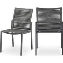 The appearance of Maldives Rope Fabric Outdoor Patio Dining Side Chair Set of 2 In Grey designed by Meridian in the modern / contemporary interior design. This grey piece of furniture was selected by 1StopBedrooms from Maldives Collection to add a touch of cosiness and style into your home. Sku: 343Grey-SC. Material: Aluminum.