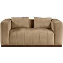Mallina Vegan Leather Loveseat In Tan and Dark Brown Walnut