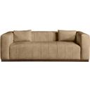 Mallina Vegan Leather Sofa In Tan and Dark Brown Walnut