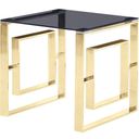 The appearance of Mallory Stainless Steel And Smoked Glass End Table In Gold designed by Best Master Furniture in the modern / contemporary interior design. This gold piece of furniture  was selected by 1StopBedrooms from Mallory Collection to add a touch of cosiness and style into your home. Sku: E28GE. Material: Glass.
