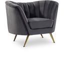 The appearance of Margo Velvet Chair In Grey designed by Meridian in the modern / contemporary interior design. This grey piece of furniture was selected by 1StopBedrooms from Margo Collection to add a touch of cosiness and style into your home. Sku: 622Grey-C. Material: Velvet.