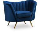 The appearance of Margo Velvet Chair In Navy designed by Meridian in the modern / contemporary interior design. This navy piece of furniture was selected by 1StopBedrooms from Margo Collection to add a touch of cosiness and style into your home. Sku: 622Navy-C. Material: Velvet.