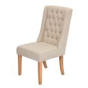 Maribel Upholstered Dining Chair In Beige Linen Fabric and Rustic Natural Wood
