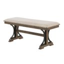 Martha Dining Bench with Nailhead Trim In Beige Linen and Brown Oak Mdf Wood