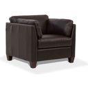 The appearance of Matias Chocolate Leather Accent Chair designed by ACME in the modern / contemporary interior design. This chocolate piece of furniture was selected by 1StopBedrooms from Matias Collection to add a touch of cosiness and style into your home. Sku: 55012. Material: Wood.