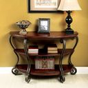 The appearance of May Brown Cherry Sofa Table designed by Furniture of America in the transitional interior design. This brown piece of furniture  was selected by 1StopBedrooms from May Collection to add a touch of cosiness and style into your home. Sku: CM4326S. Material: Glass.