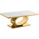 Megan Coffee Table In White Marble and Gold Stainless Steel Oval Base