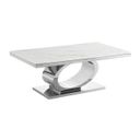 Megan Coffee Table In White Marble and Stainless Steel Oval Base