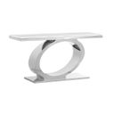 Megan Console Table In White Marble and Stainless Steel Oval Base