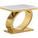 Megan End Table In White Marble and Gold Stainless Steel Oval Base