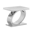 Megan End Table In White Marble and Stainless Steel Oval Base