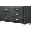 The appearance of Melody 6-drawer Upholstered Dresser Grey designed by Coaster in the glam interior design. This grey piece of furniture  was selected by 1StopBedrooms from Melody Collection to add a touch of cosiness and style into your home. Sku: 223383. Material: Upholstered.