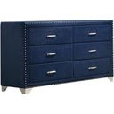The appearance of Melody 6-drawer Upholstered Dresser Pacific Blue designed by Coaster in the glam interior design. This pacific blue piece of furniture was selected by 1StopBedrooms from Melody Collection to add a touch of cosiness and style into your home. Sku: 223373. Material: Upholstered.