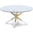 The appearance of Mercury Coffee Table In Acrylic and Gold designed by Meridian in the modern / contemporary interior design. This gold piece of furniture was selected by 1StopBedrooms from Mercury Collection to add a touch of cosiness and style into your home. Sku: 284-C Box 1/2 (Glass Top);284-C Box 2/2 (Base). Material: Metal.