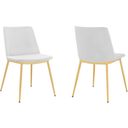 The appearance of Messina Modern White Velvet and Gold Metal Leg Dining Room Chair Set of 2 designed by Armen Living in the glam interior design. This white piece of furniture was selected by 1StopBedrooms from Messina Collection to add a touch of cosiness and style into your home. Sku: LCMSSIGLWHT. Material: Metal.