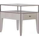 The appearance of Mezzanine End Table In Light Gray designed by A.R.T. in the transitional interior design. This light gray piece of furniture was selected by 1StopBedrooms from Mezzanine Collection to add a touch of cosiness and style into your home. Sku: 325324-2249. Material: Poplar.
