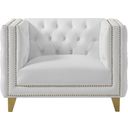 The appearance of Michelle Vegan Leather Chair In White designed by Meridian in the modern / contemporary interior design. This white piece of furniture was selected by 1StopBedrooms from Michelle Collection to add a touch of cosiness and style into your home. Sku: 651White-C. Material: Leather.