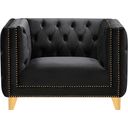 The appearance of Michelle Velvet Chair In Black designed by Meridian in the modern / contemporary interior design. This black piece of furniture was selected by 1StopBedrooms from Michelle Collection to add a touch of cosiness and style into your home. Sku: 652Black-C. Material: Velvet.