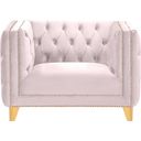The appearance of Michelle Velvet Chair In Pink designed by Meridian in the modern / contemporary interior design. This pink piece of furniture  was selected by 1StopBedrooms from Michelle Collection to add a touch of cosiness and style into your home. Sku: 652Pink-C. Material: Velvet.