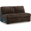 The appearance of Midnight-Madness Armless Loveseat In Chocolate designed by Signature Design by Ashley in the modern / contemporary interior design. This chocolate piece of furniture was selected by 1StopBedrooms from Midnight-Madness Collection to add a touch of cosiness and style into your home. Sku: 9810434. Material: Velvet.