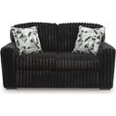 The appearance of Midnight-Madness Loveseat In Onyx designed by Signature Design by Ashley in the modern / contemporary interior design. This onyx piece of furniture was selected by 1StopBedrooms from Midnight-Madness Collection to add a touch of cosiness and style into your home. Sku: 9810335. Material: Polyester.