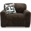 The appearance of Midnight-Madness Oversized Chair In Chocolate designed by Signature Design by Ashley in the modern / contemporary interior design. This chocolate piece of furniture was selected by 1StopBedrooms from Midnight-Madness Collection to add a touch of cosiness and style into your home. Sku: 9810423. Material: Corduroy.