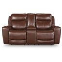 The appearance of Mighty Moves Power Reclining Loveseat with Console In Mahogany designed by Signature Design by Ashley in the modern / contemporary interior design. This mahogany piece of furniture was selected by 1StopBedrooms from Mighty Moves Collection to add a touch of cosiness and style into your home. Sku: NCU1210218. Material: Faux Leather.