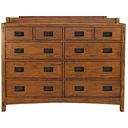 The appearance of Mission Hill Medium Harvest 10 Drawer Dresser designed by A-America in the modern / contemporary interior design. This brown piece of furniture was selected by 1StopBedrooms from Mission Hills Collection to add a touch of cosiness and style into your home. Sku: MIHHA5500. Material: Wood.