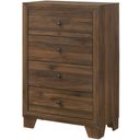 The appearance of Millie Chest In Brown Cherry designed by Crown Mark in the transitional interior design. This brown cherry piece of furniture  was selected by 1StopBedrooms from Millie Collection to add a touch of cosiness and style into your home. Sku: B9250-44. Material: MDF.