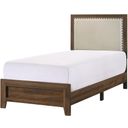 The appearance of Millie Twin Upholstery Bed In Brown Cherry designed by Crown Mark in the transitional interior design. This brown cherry piece of furniture  was selected by 1StopBedrooms from Millie Collection to add a touch of cosiness and style into your home. Sku: B9255-T-BED. Bed Size: Twin. Material: MDF. Bed Type: Upholstered Bed.