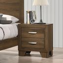 The appearance of Miquell Nightstand (Oak) designed by ACME in the transitional interior design. This oak piece of furniture was selected by 1StopBedrooms from Miquell Collection to add a touch of cosiness and style into your home. Sku: 28053. Material: Wood.